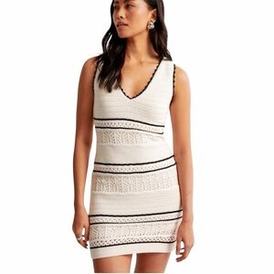 Abercrombie & Fitch White Open Knit Crochet V Neck Sleeveless Mini Dress | SP